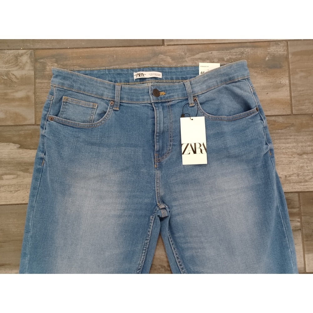 NWT Men Blue Zara Straight Fit Jeans Size 46 Regular Brand New - Picture 2 of 10